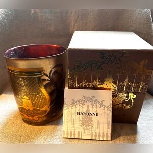 Trudon Empty LARGE intermezzo Bayonne candle vessel. Gold and red foil design.